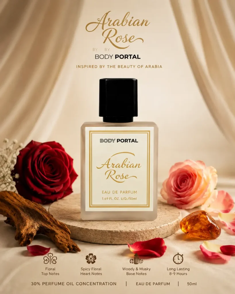 ARABIAN ROSE by BODY PORTAL – Inspired by Beauty of Arabia | Luxury Swiss Eau de Parfum | Unisex Perfume for Women & Men | Long-Lasting | 30% Perfume Oil Concentration | 50ml